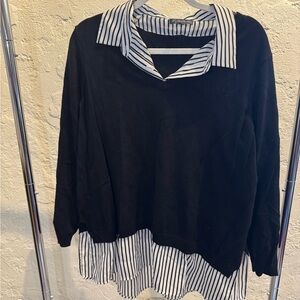 Adrianna Papell black and white Layered Relaxed Blouse